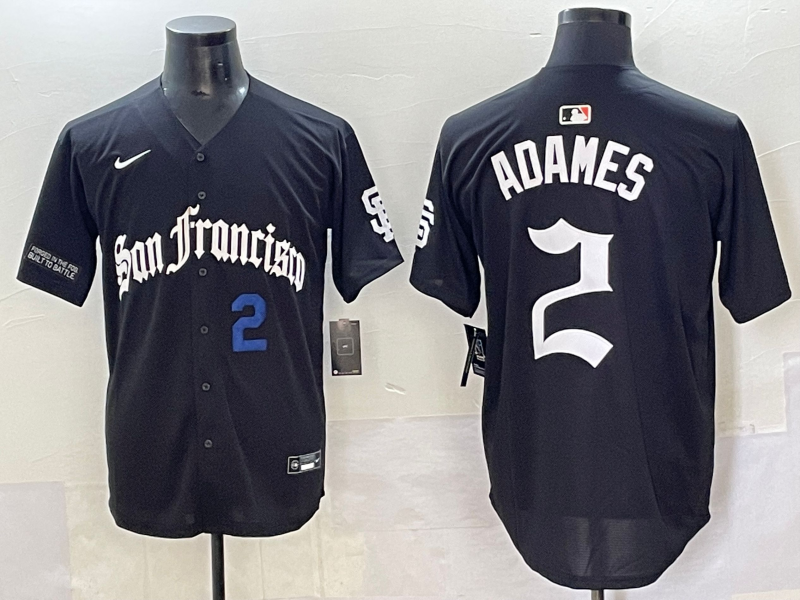 Men 2025 San Francisco Giants #2 Adames Black Five generations Joint Name Nike MLB Jersey style 22